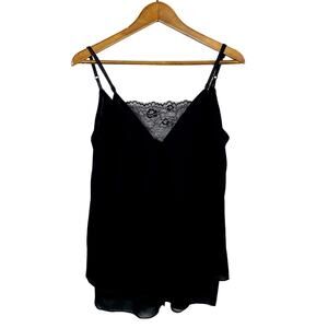 NEW! Gigi Moda Italy Camisole Lace Trim Double Layer Cami Black - S